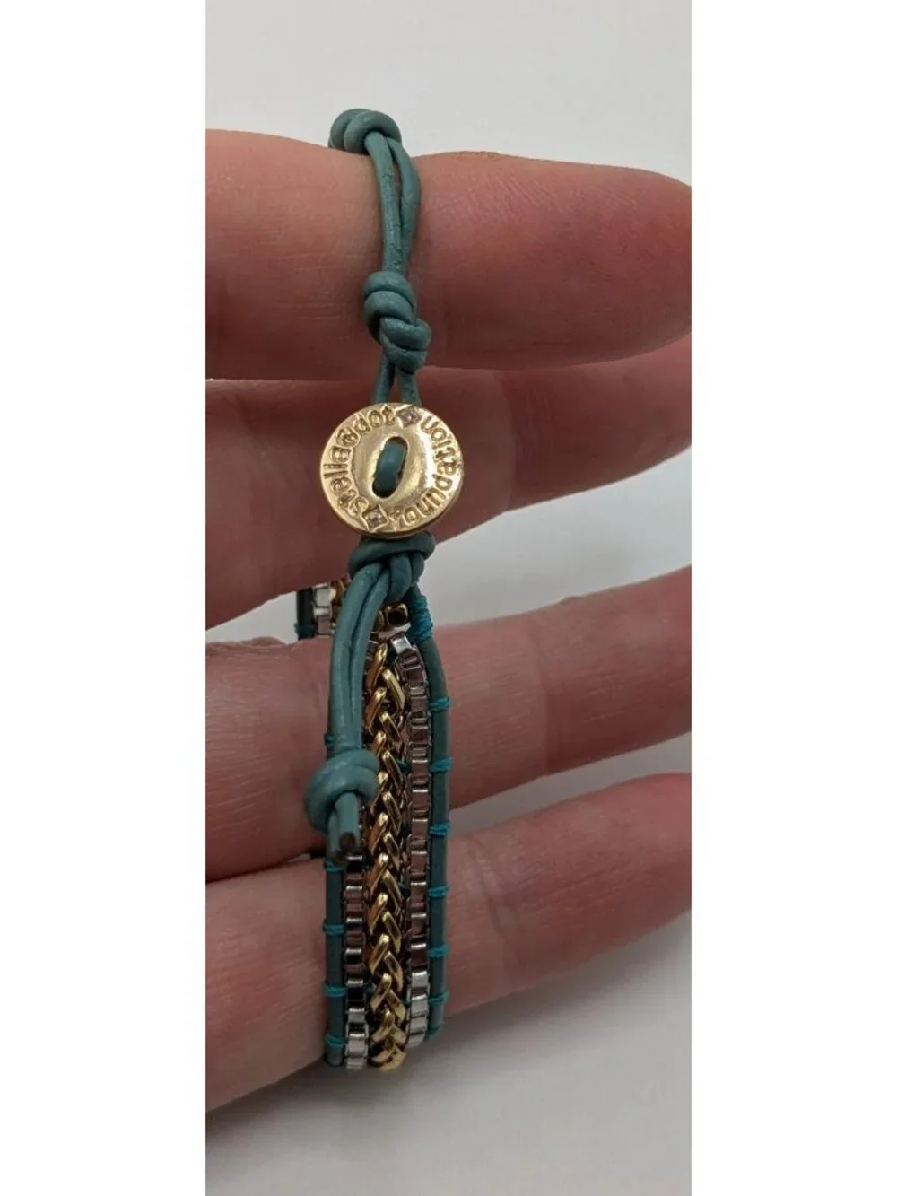 Stella & Dot Foundation Bracelet Adjustable Chain Leather Boho Chic